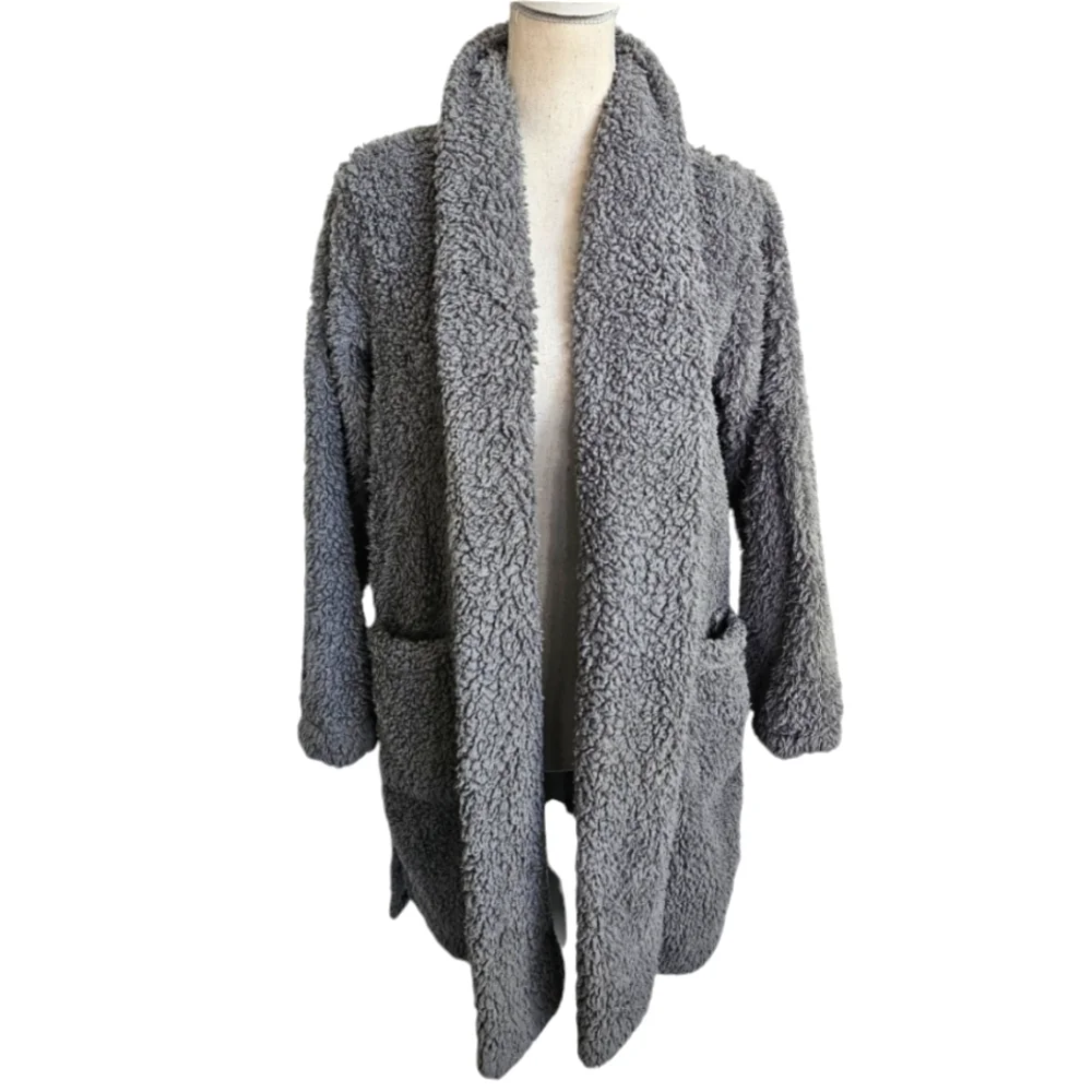 Natori Fuzzy Gray Pocket Cardigan Jacket